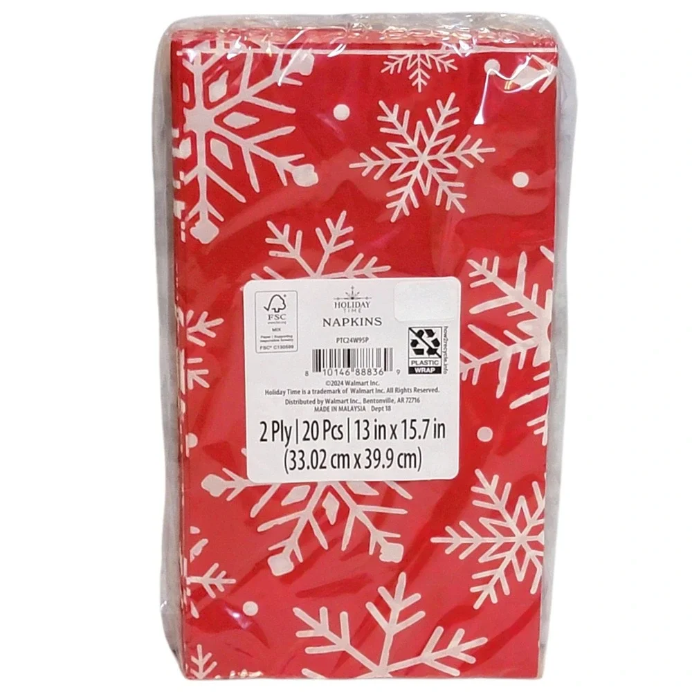 Holiday Time Snowflake Napkins 100 Ct Red White 2 Ply Christmas‎ Holiday Party